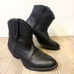 Shyanne Western Boots Women's Low Black Braided Edge Booties -  Size 7 M Leather